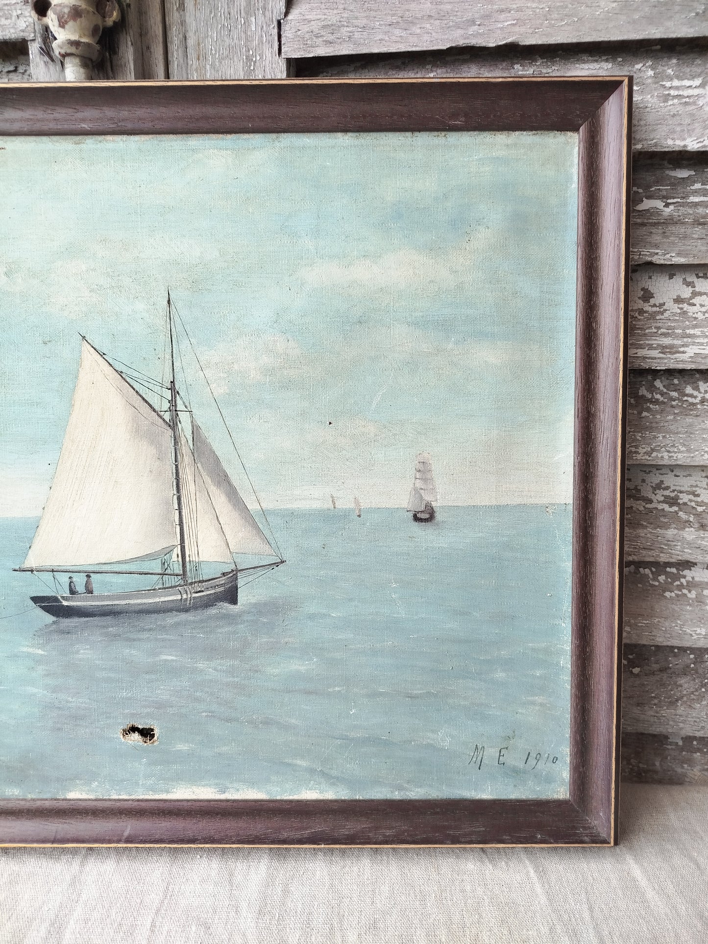 Tableau peinture paysage marin signé et daté 1910