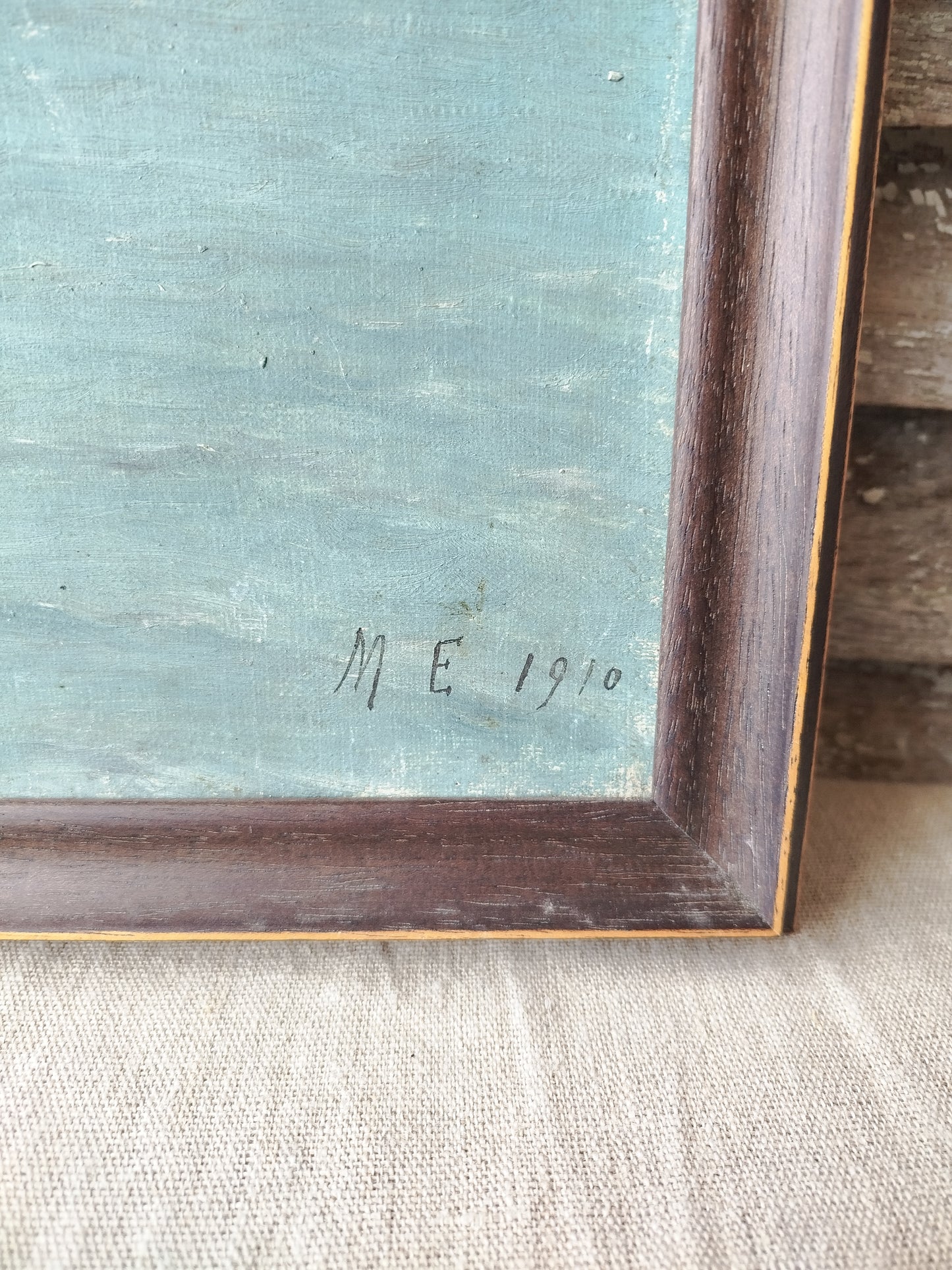 Tableau peinture paysage marin signé et daté 1910