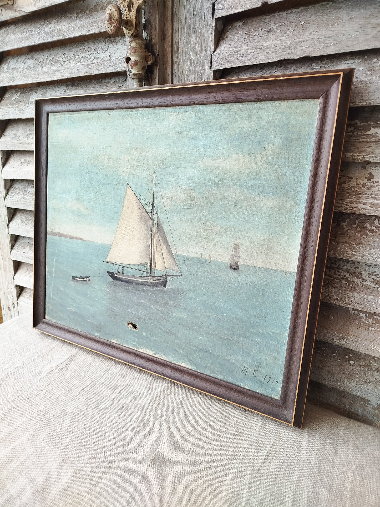 Tableau peinture paysage marin signé et daté 1910